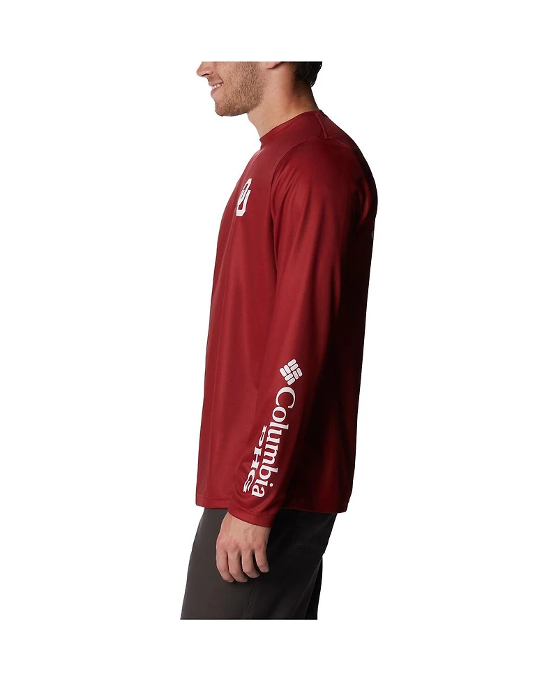 Columbia Men's Crimson Oklahoma Sooners Terminal Tackle Omni-Shade Raglan Long Sleeve T-Shirt