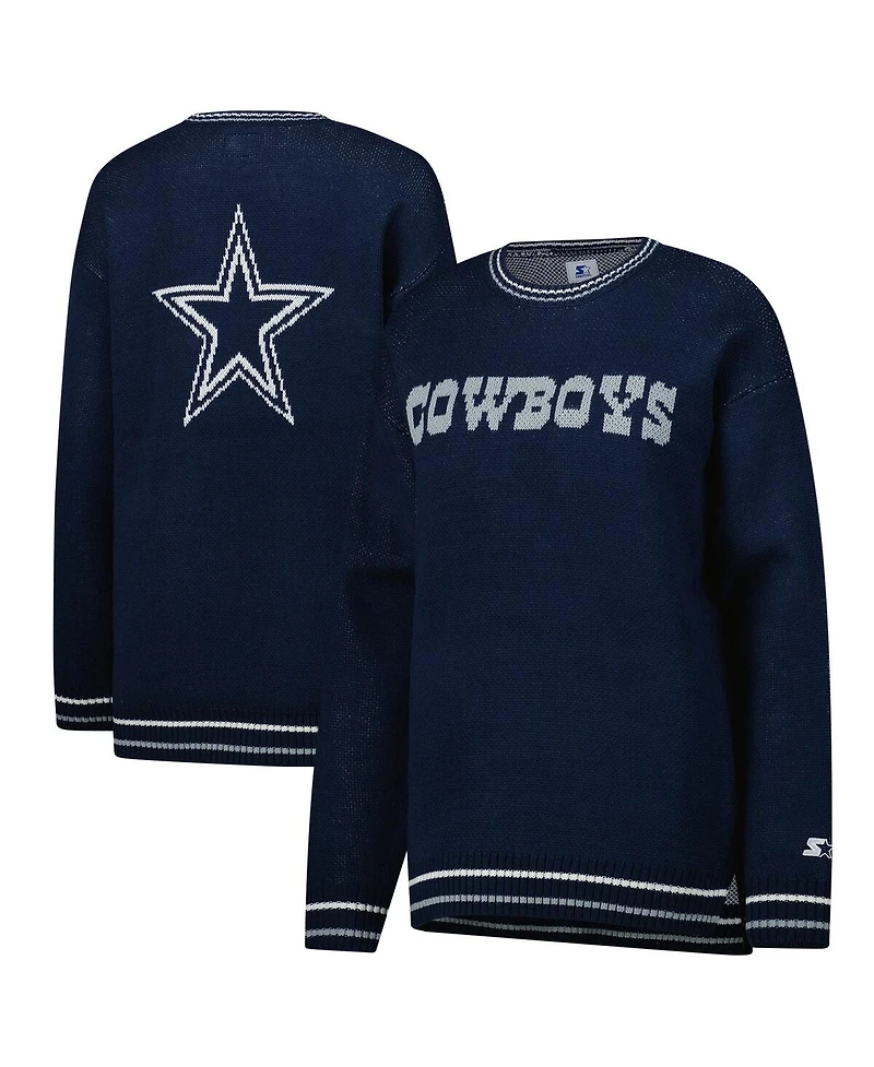 Starter Women's Navy Dallas Cowboys Oversized On the Ball Intarsia Knit Pullover Sweater