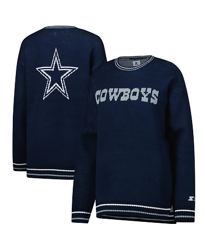 Starter Women's Navy Dallas Cowboys Oversized On the Ball Intarsia Knit Pullover Sweater