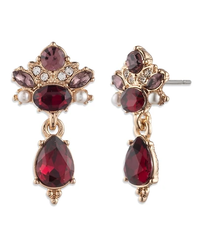 Marchesa Imitation Pearl and Glass Stone Gold-Tone Drama Pear Drop Stud Earrings