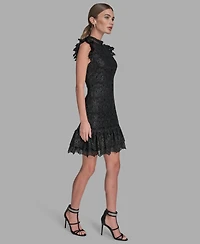 Bcbg Women's Floral Lace Ruffle Hem Shift Dress