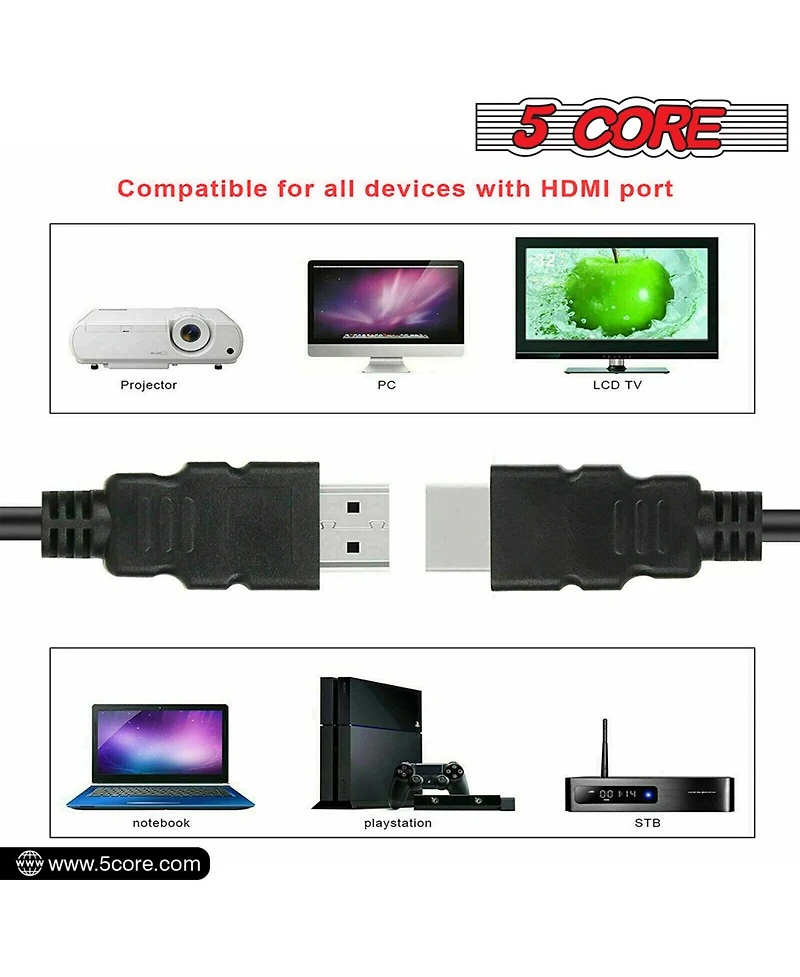 5 Core Hdmi Cable High Speed 6ft long 18Gbps 2.0 4K Computer Cord Hdr Compatible