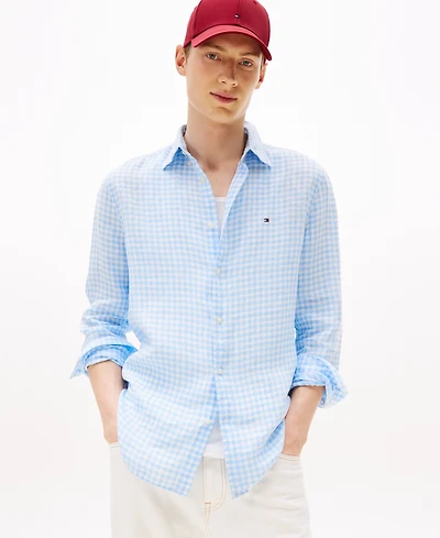 Tommy Hilfiger Men's 100% Linen Gingham Button Up Shirt