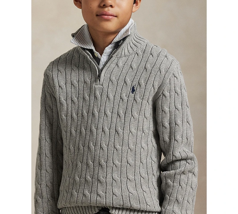 Polo Ralph Lauren Big Boys Cable-Knit Cotton Quarter-Zip Sweater