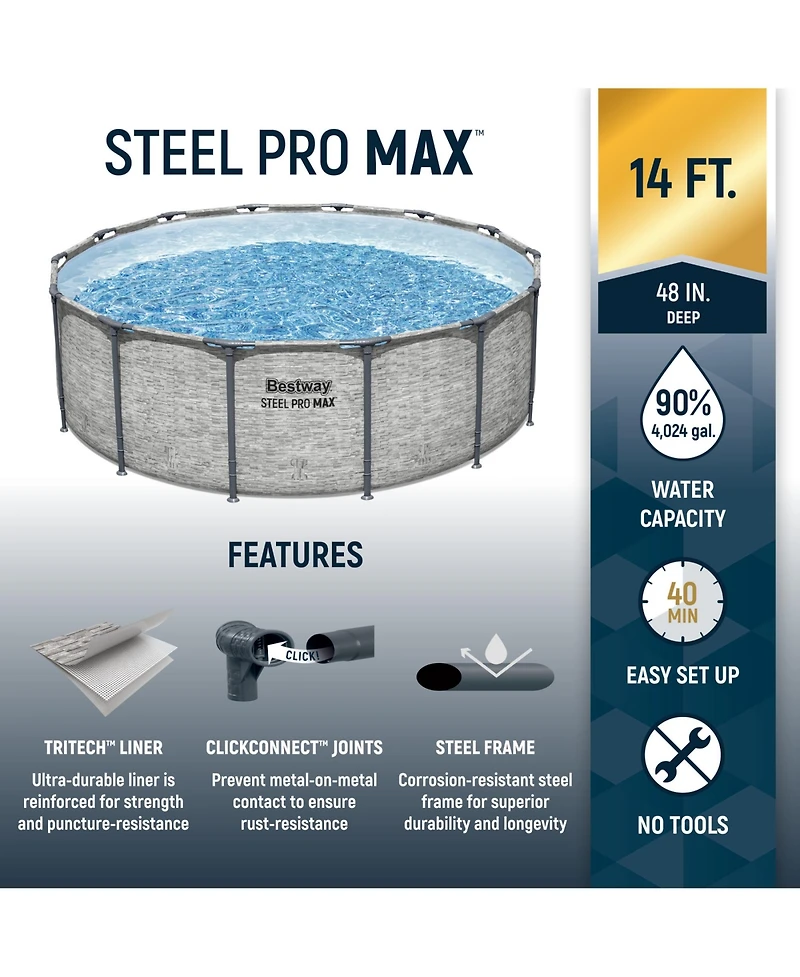 Bestway Steel Pro Max 14'x48" Round Above Ground Swimming Pool with Pump & Cover