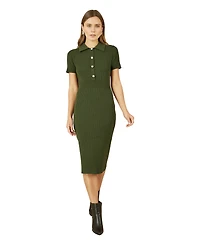 Yumi Women's Fitted Rib Knitted Midi Dress