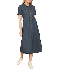 Yumi Women's Chambray Denim Utility Midi Shirt Dress