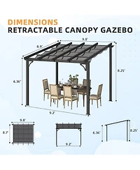 Aecojoy 10' x 8' Gazebo for Patio, Retractable Pergola with Adjustable Sun Shade Canopy Roof