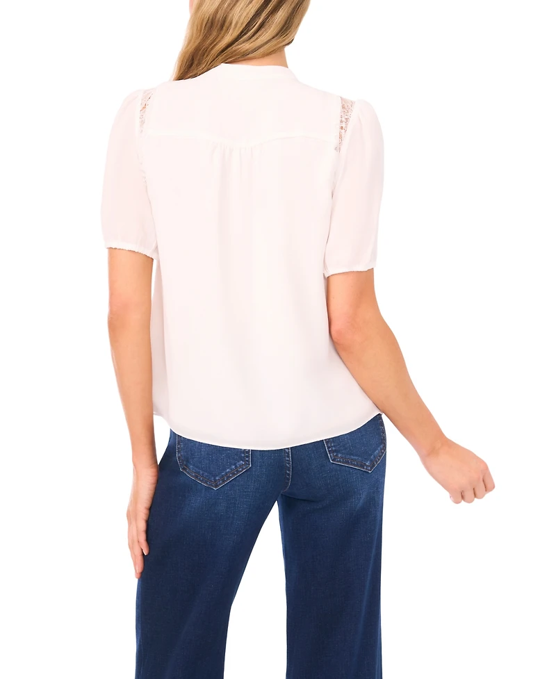 CeCe Women's Short Sleeve Shoulder Lace Detail Top