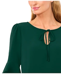 CeCe Women's Split Tie Neck Ruffle Cuff 3/4-Sleeve Top
