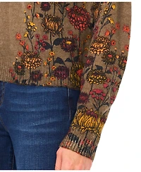 CeCe Women's Floral Print Crewneck Sweater