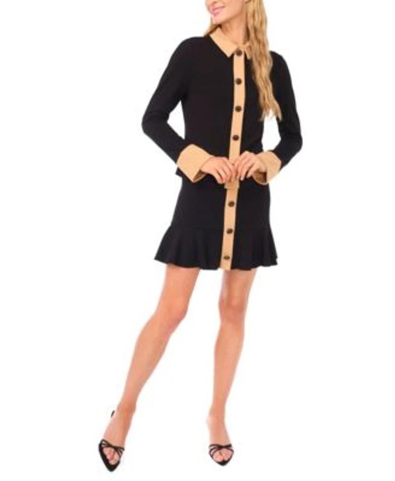 Cece Womens Collared Top Flounce Mini Skirt