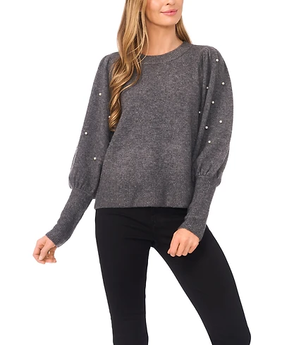 CeCe Women's Embellished-Sleeve Crewneck Sweater