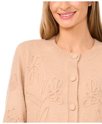 CeCe Women's Flower Embroidery Long Sleeves Cardigan Sweater