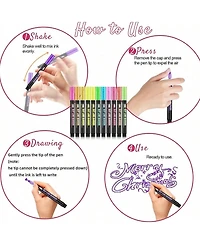 Htutwoo 24 Colors Double Line Outline Pens, Shimmer Markers Set for Drawing, Greeting Card, Diy Art Crafts, Scrap Booking