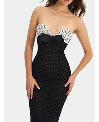 Miss Circle Women's Faith Black and White Polka Dot Sweetheart Maxi Dress