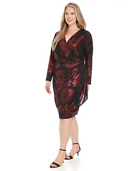 London Times Plus Long Sleeve Knot Waist Dress