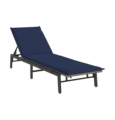 Sun Lounger Grey, Navy Blue Pe rattan, Powder-coated steel Standard