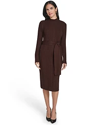 Jessica Howard Women's Long Sleeve Mock Neck Belted Midi Sweater Dress