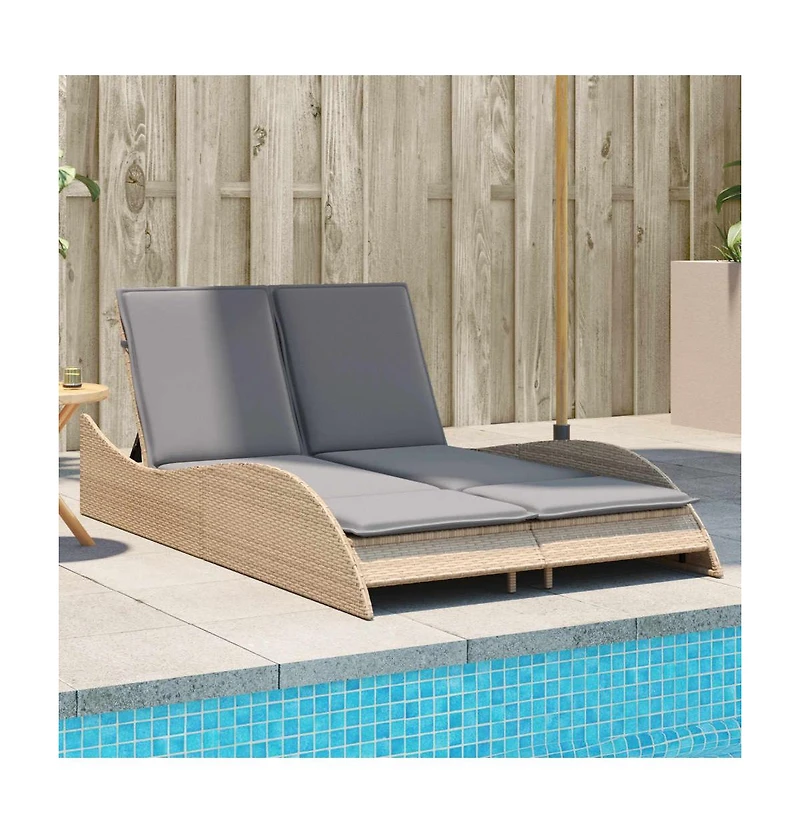 Sun Lounger Beige Pe rattan 44.9x80.7x28.7 in