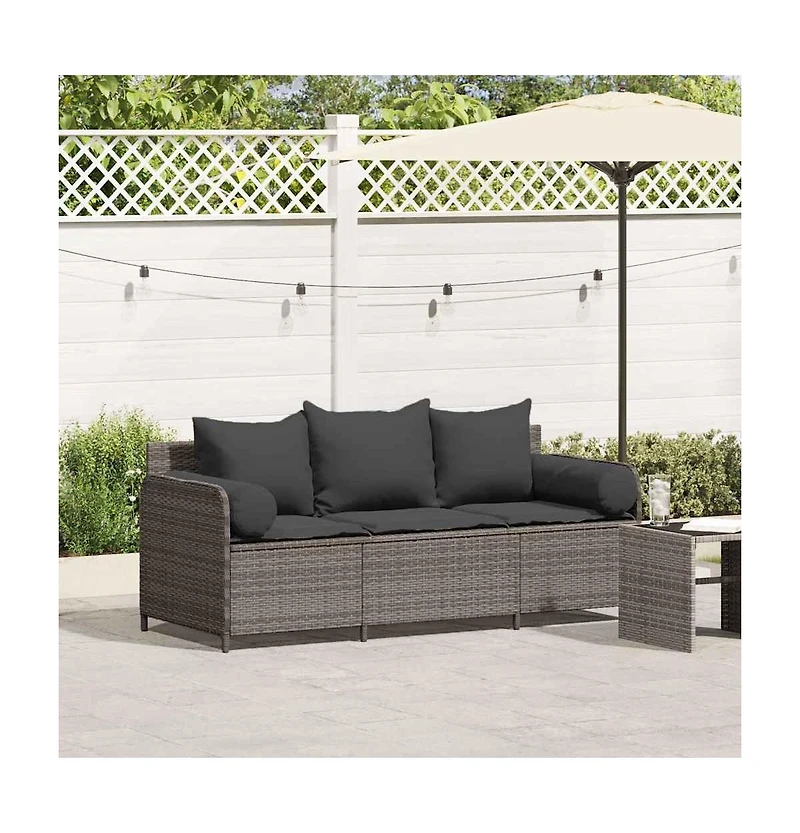Garden Sofa Grey Pe rattan 3-Seater Removable Covers