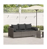 Garden Sofa Grey Pe rattan 3-Seater Removable Covers