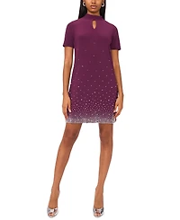 Msk Petite Short Sleeve Keyhole Beaded Dress