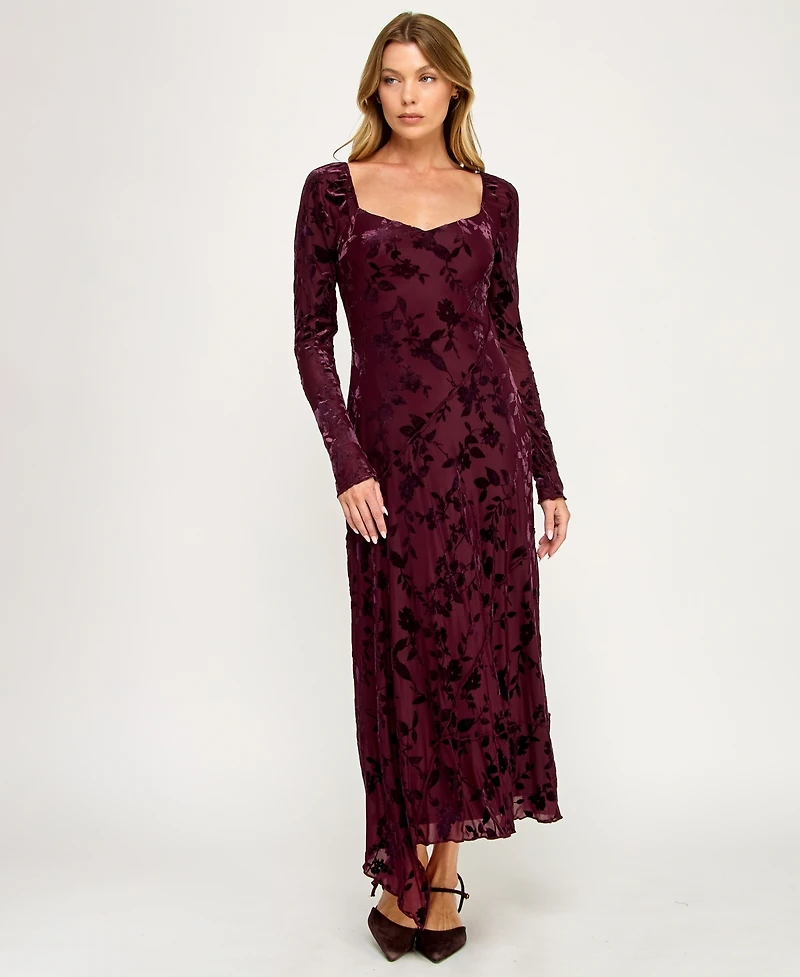 Row A Women's Burnout Long Sleeves Maxi Dress