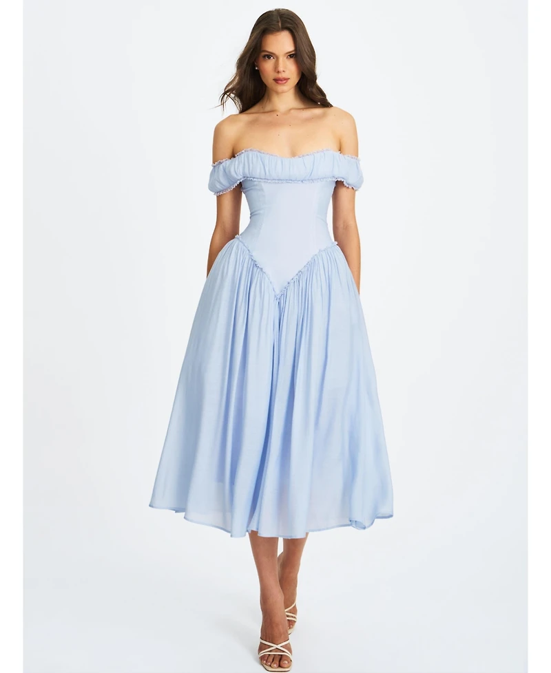 Miss Circle Women's Xavy Baby Blue Off Shoulder Corset Midi Dress