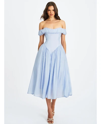 Miss Circle Women's Xavy Baby Blue Off Shoulder Corset Midi Dress