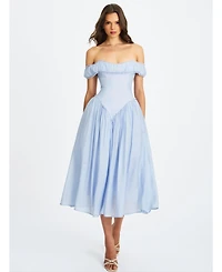 Miss Circle Women's Xavy Baby Blue Off Shoulder Corset Midi Dress