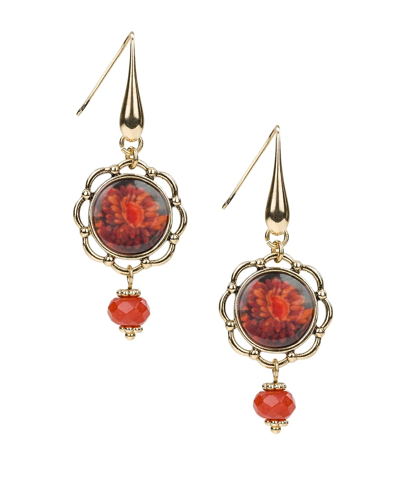 Patricia Nash European Floral Tapestry Antique-Like Gold-Tone Wire Drop Earrings