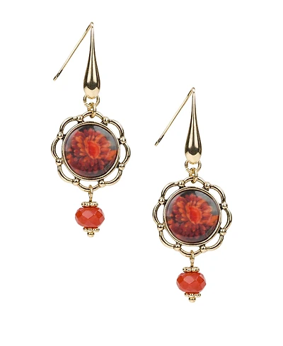 Patricia Nash European Floral Tapestry Antique-Like Gold-Tone Wire Drop Earrings