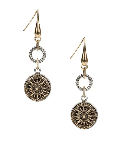 Patricia Nash Antique-Like Gold-Tone and Silver-Tone Ox Rope Ring Compass Earrings