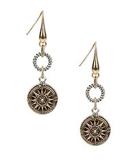 Patricia Nash Antique-Like Gold-Tone and Silver-Tone Ox Rope Ring Compass Earrings