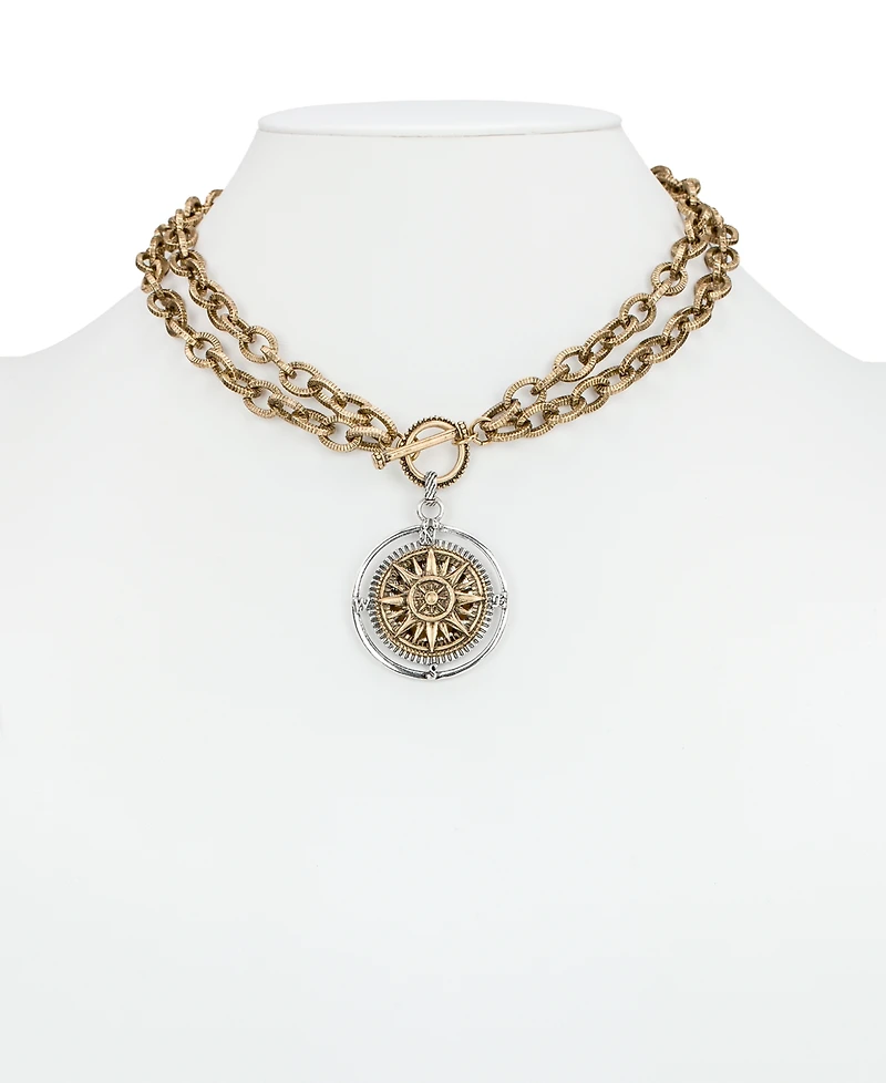 Patricia Nash Antique-Like Gold-Tone and Silver-Tone Ox Compass Convertible Necklace