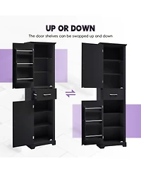 Casainc Tall Bathroom Storage Cabinet, Freestanding with Two Doors and Adjustable Shelves
