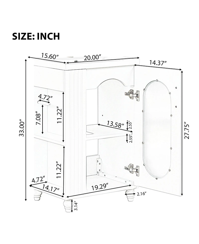 Casainc 20" Bathroom Vanity with Sink, Cabinet with Two-Tier and Adjustable Shelf, Solid Wood and Mdf