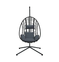 Hanging Egg Chair Anthracite Rattan Large Removable Covers