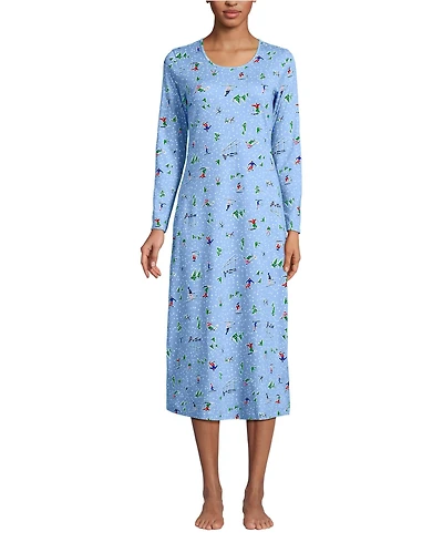 Lands' End Women's Cotton Long Sleeve Midcalf Nightgown