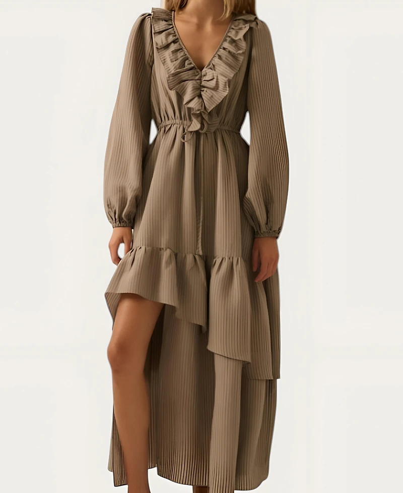 Modenaire Women's Textured-Stripe Ruffled Maxi Dress