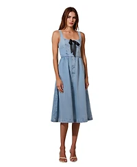 Modenaire Women's Denim Square Neck Midi Dress