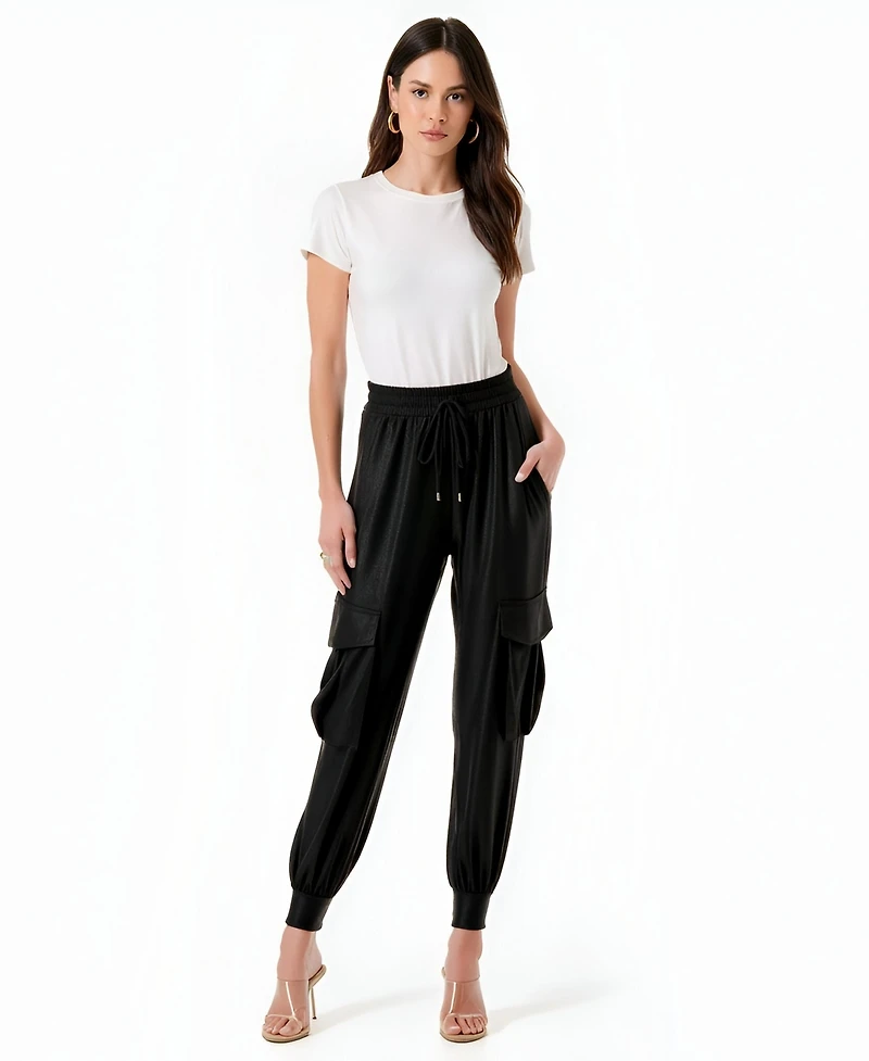 Modenaire Women's Faux Leather Jogger Pants