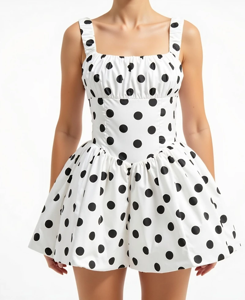 Modenaire Women's Polka Dot Corset Bodice Flared Mini Dress