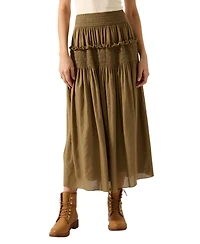 Modenaire Women's Smocked Tiered Ruffle-Trim Maxi Skirt