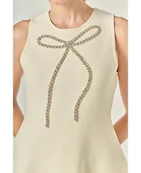 English Factory Women's Peplum Bow Embelisshed Top