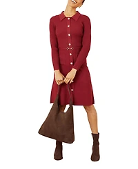 Yumi Women's Belted Rib Knit Midi Dress With Pockets