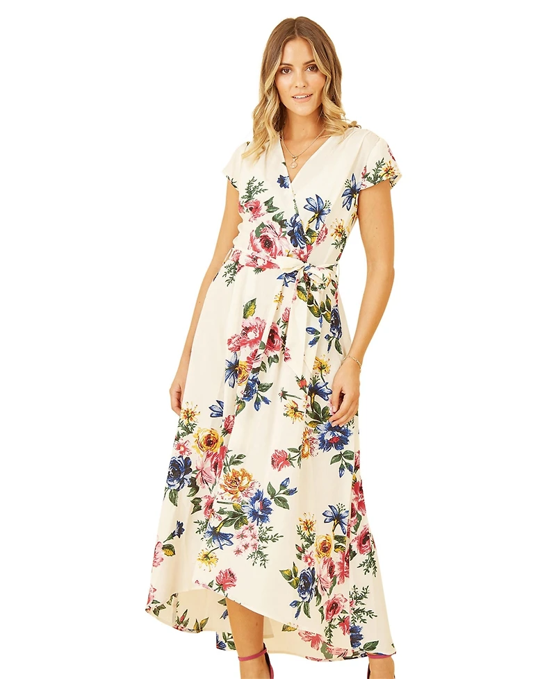 Yumi Women's Floral Print Dip Hem Wrap Dress