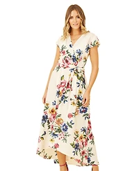 Yumi Women's Floral Print Dip Hem Wrap Dress