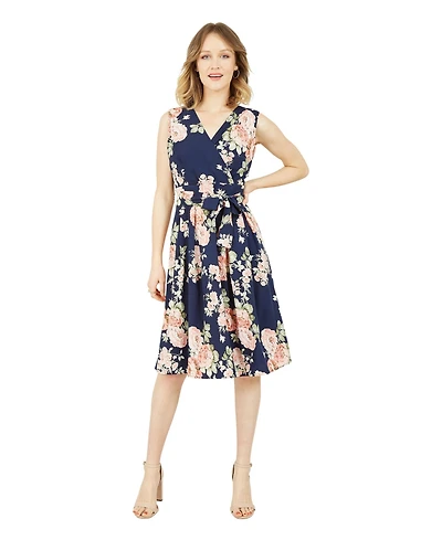 Yumi Women's Floral Rose Wrap Over Sleeveless Dress